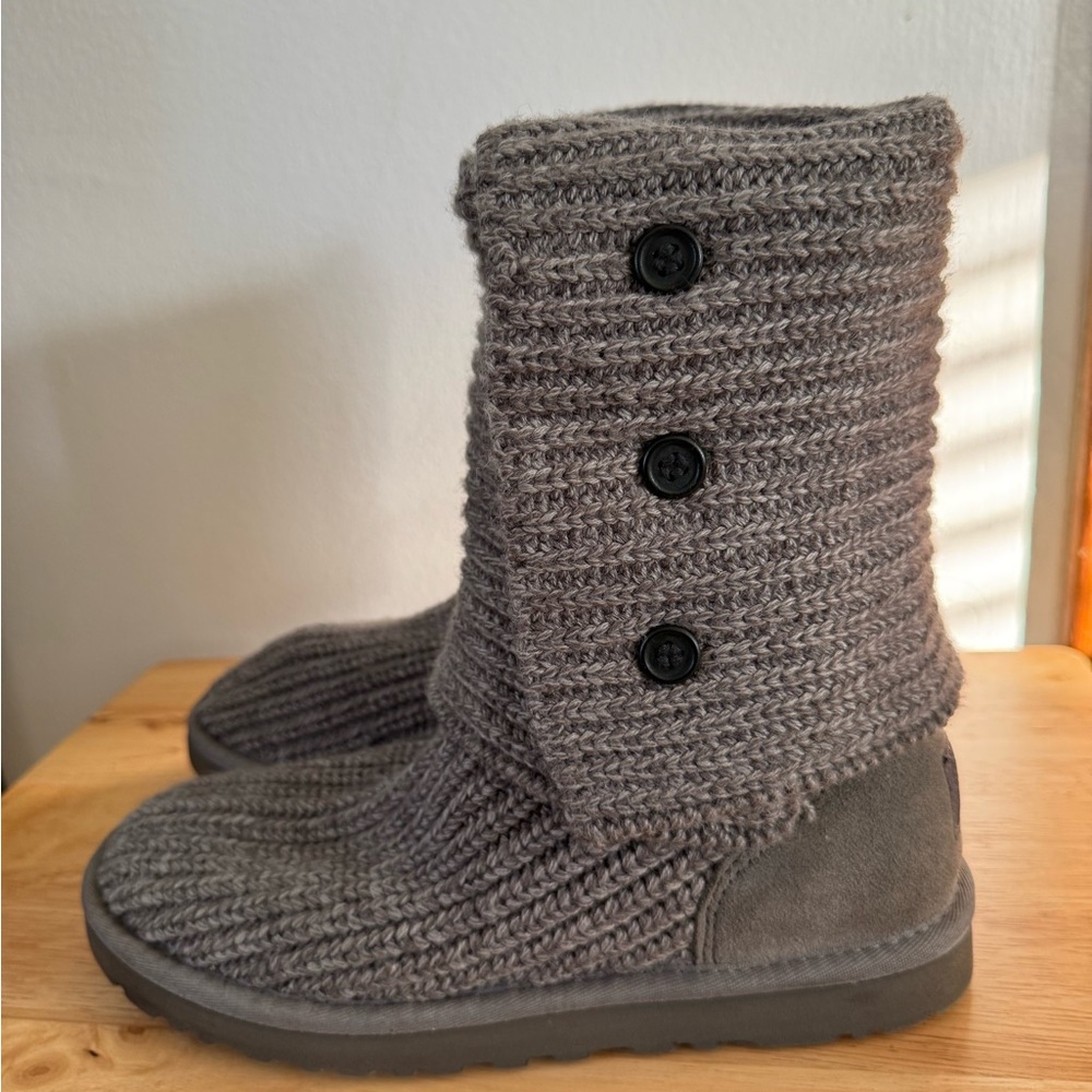 UGG Taupe Knit Boots with Button Accent